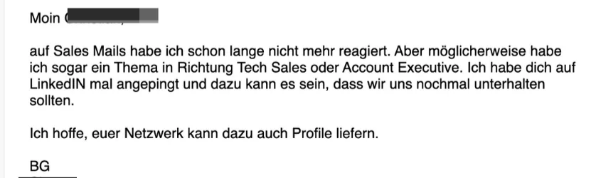 Reply in German from someone who normally ignores sales emails